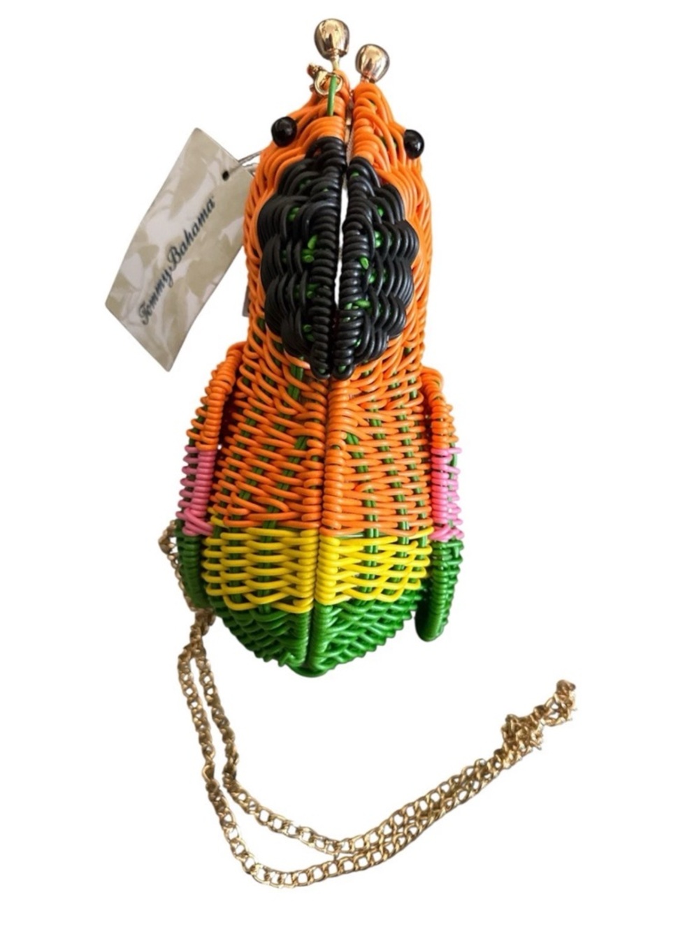 Tommy Bahama Raffia Woven Wicker Crossbody Parrot Chain Handbag vacation